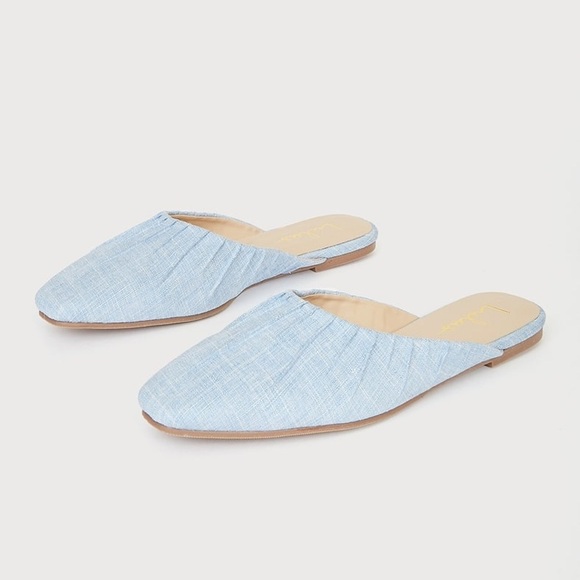Lulus Shoes - Blue Chambray Square Toe Mules